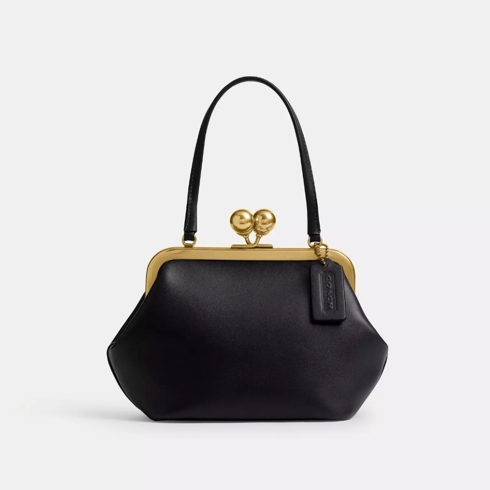 Coach Kisslock Frame Bag 16 in Brass/Black Glove-Tanned Leather NWT - Picture 11 of 12